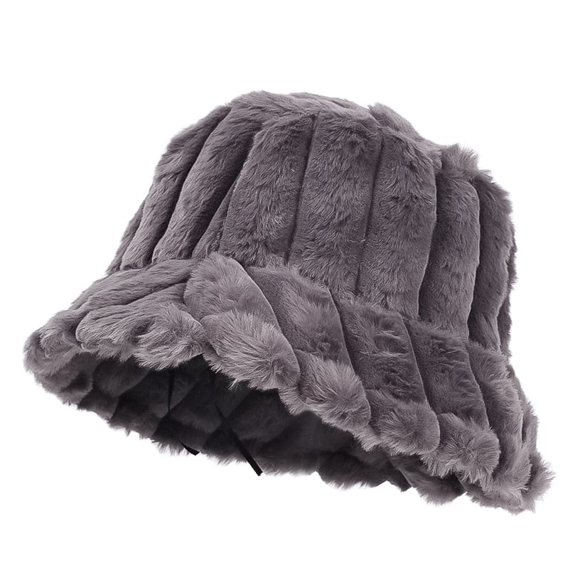 Gestreepte Grijze Fluffy Bucket Hat