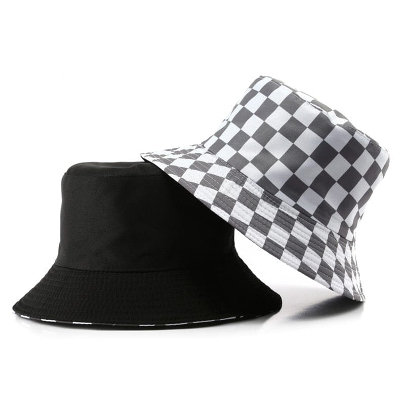 Grijze Reversible Dambord Bucket Hat