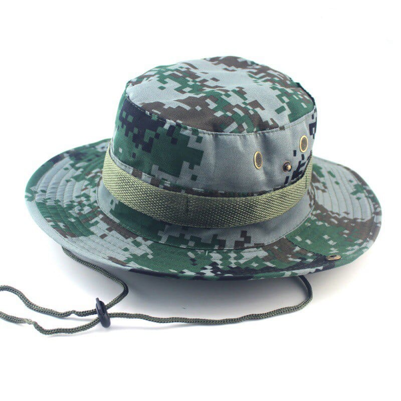 Groen en Grijze Digital Camo Bucket Hat met Touwtje