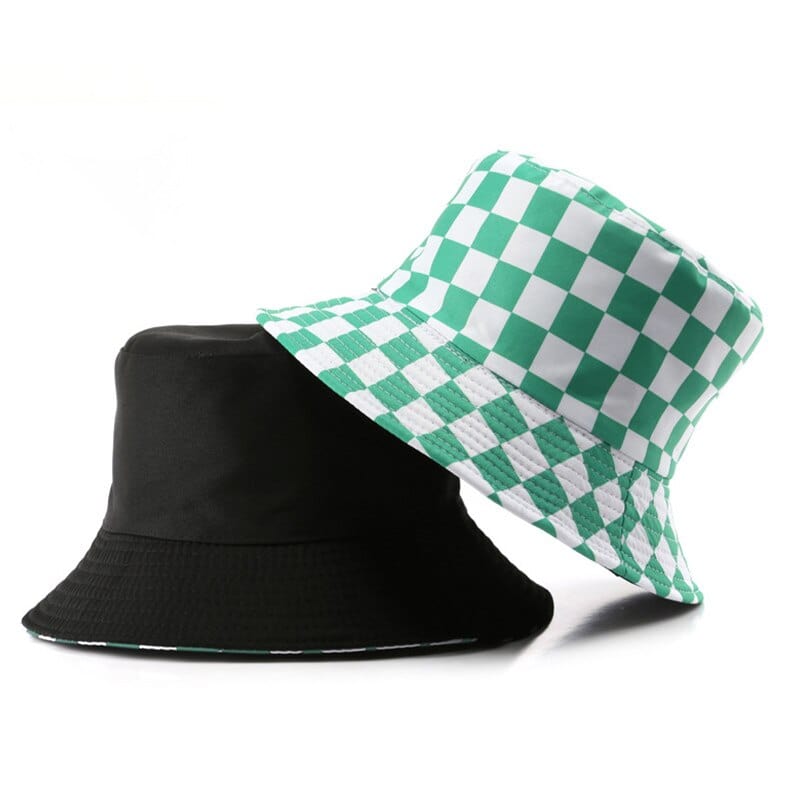 Groene Reversible Dambord Bucket Hat