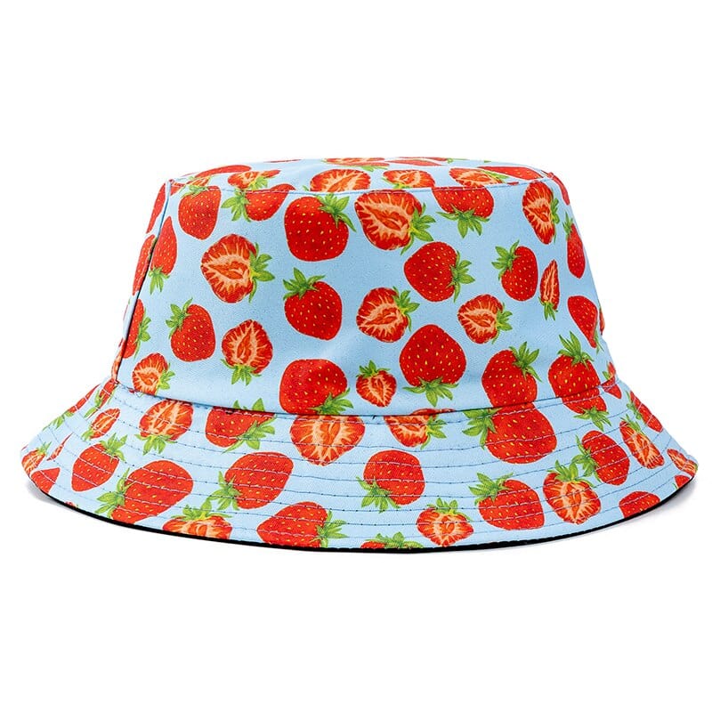 Lichtblauwe Bucket Hat met Aardbeienprint