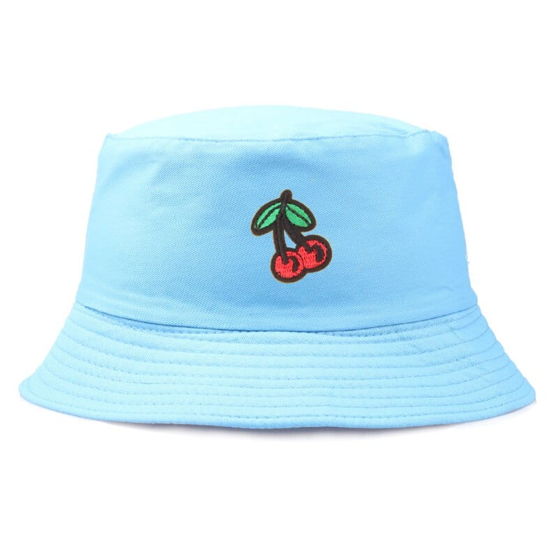 Lichtblauwe Bucket Hat met Kersen