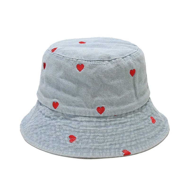 Lichtblauwe Denim Bucket Hat met Hartjes