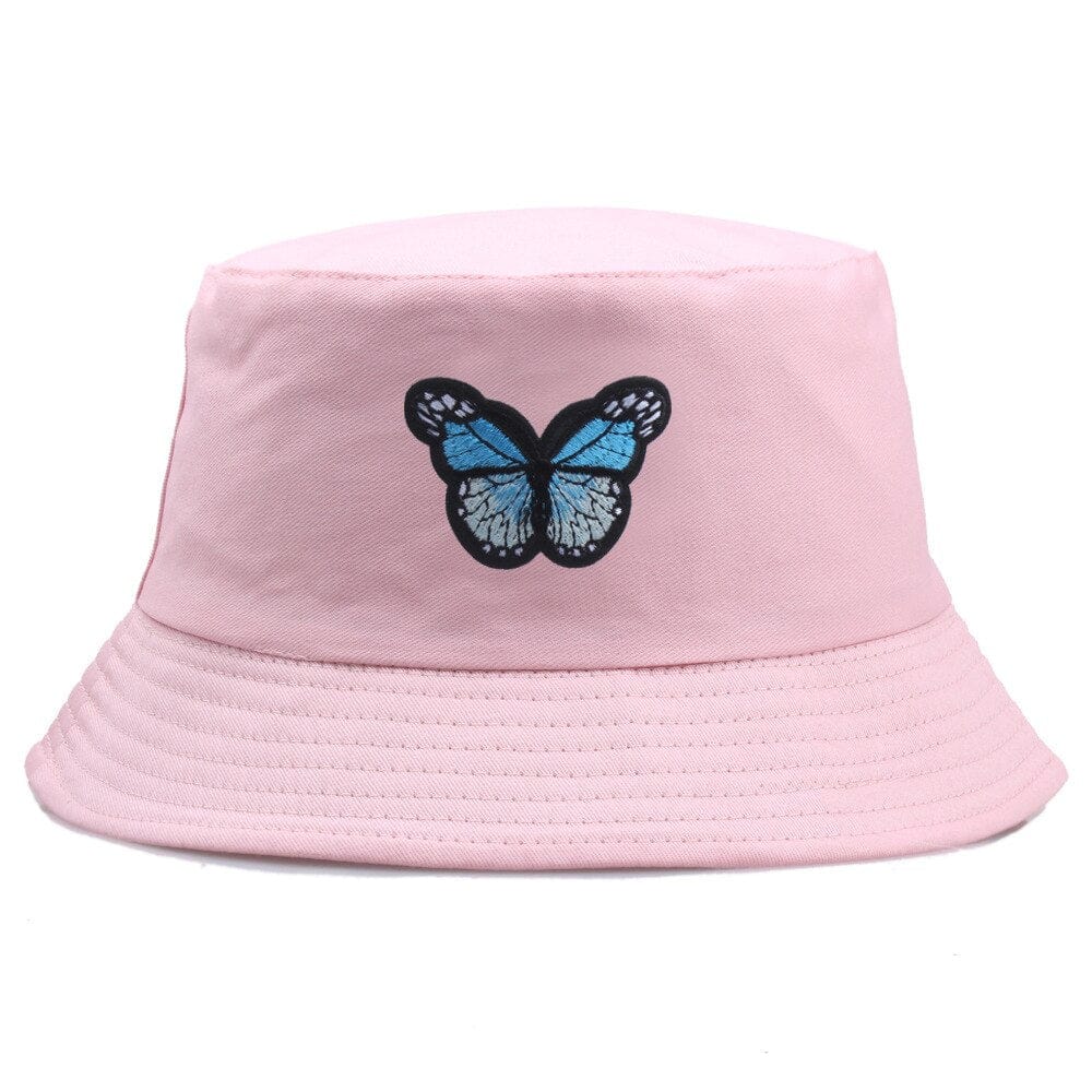 Lichtroze Bucket Hat met Blauwe Vlinder