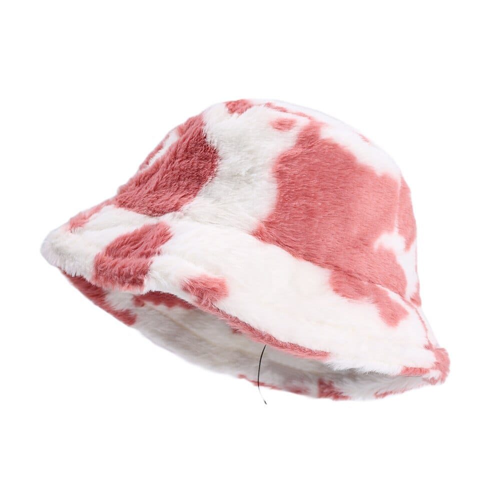 Lichtroze Koe Print Fluffy Bucket Hat