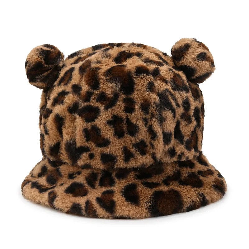 Panterprint Fluffy Bucket Hat met Oortjes