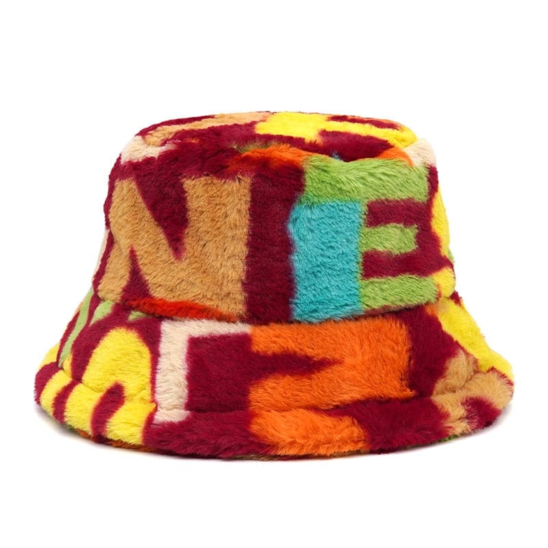 Rode Fluffy Bucket Hat met Grote Letters