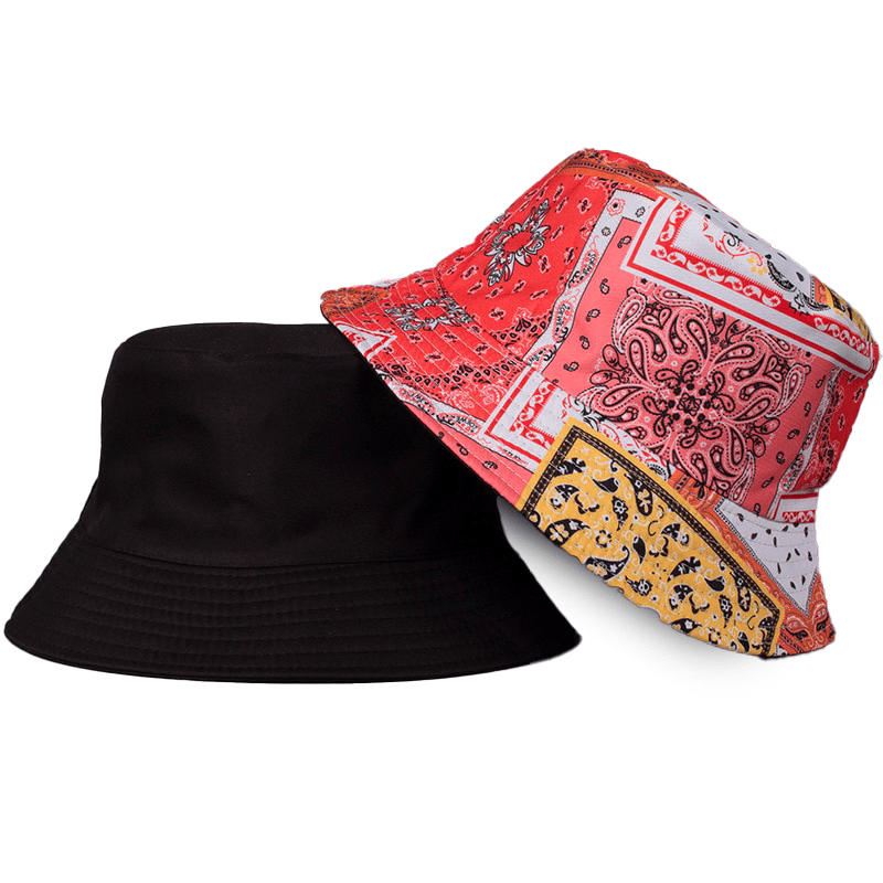 Rode Reversible Bucket Hat met Bandanaprint