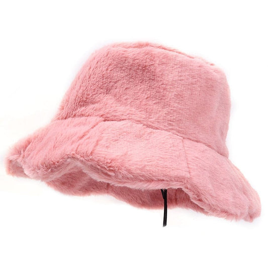 Roze Fluffy Bucket Hat met Grote Rand