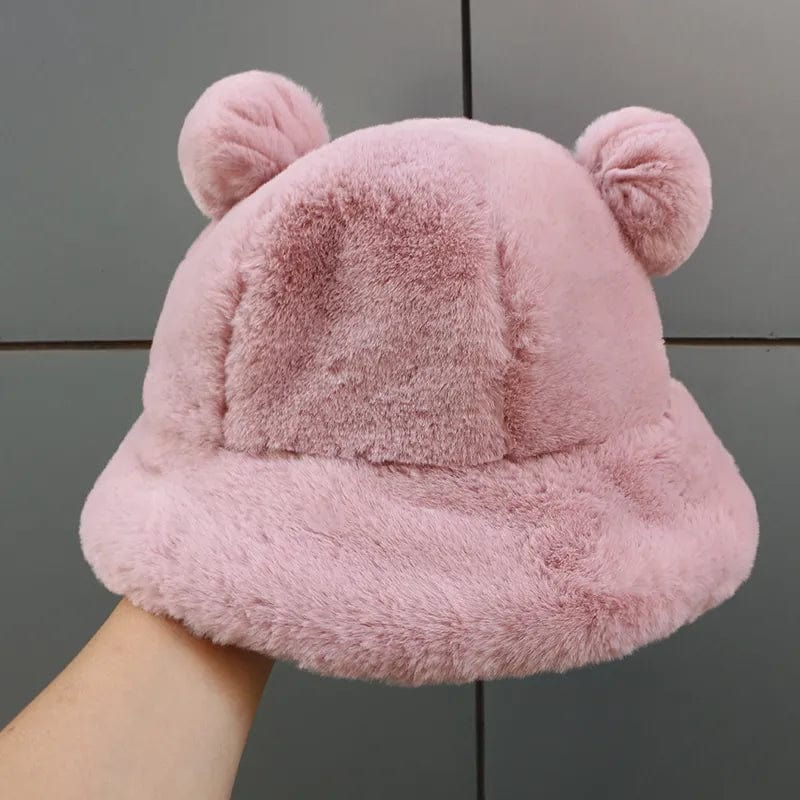 Roze Fluffy Bucket Hat met Oortjes