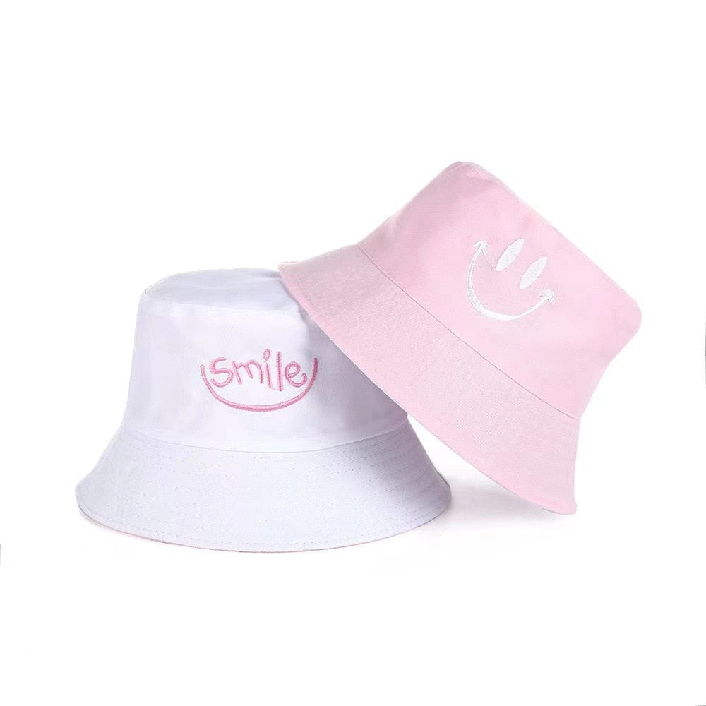 Roze Reversible Bucket Hat met Smiley