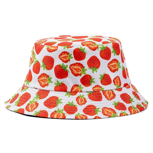 Witte Bucket Hat met Aardbeienprint