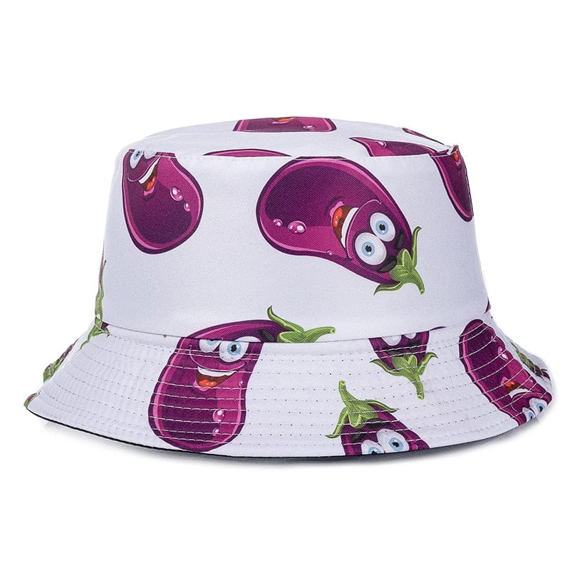 Witte Bucket Hat met Aubergineprint