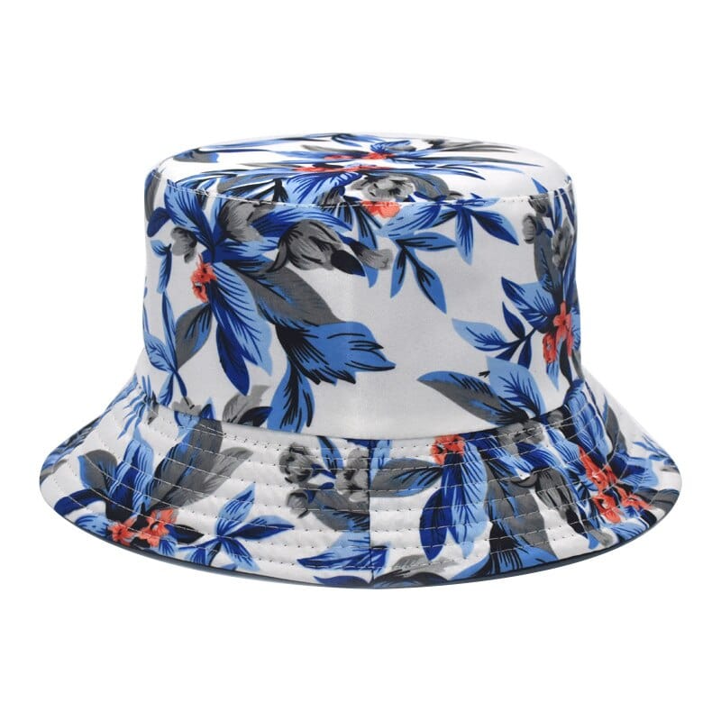 Witte Bucket Hat met Blauwe Bladerenprint