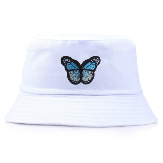 Witte Bucket Hat met Blauwe Vlinder