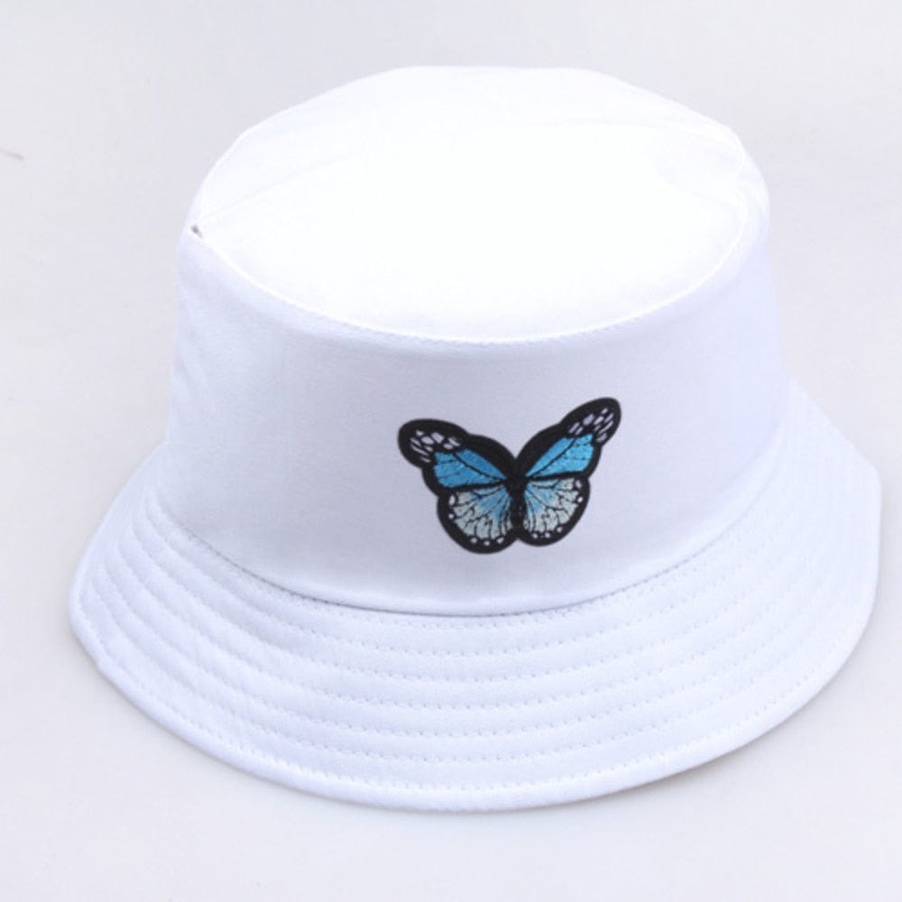 Witte Bucket Hat met Blauwe Vlinder