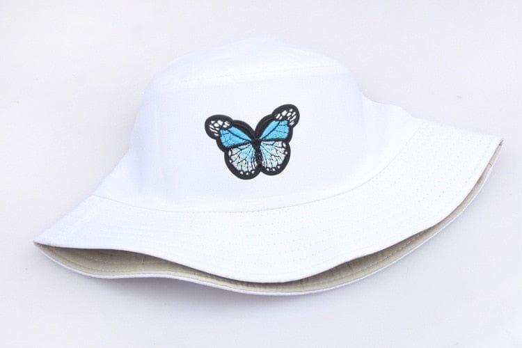 Witte Bucket Hat met Blauwe Vlinder