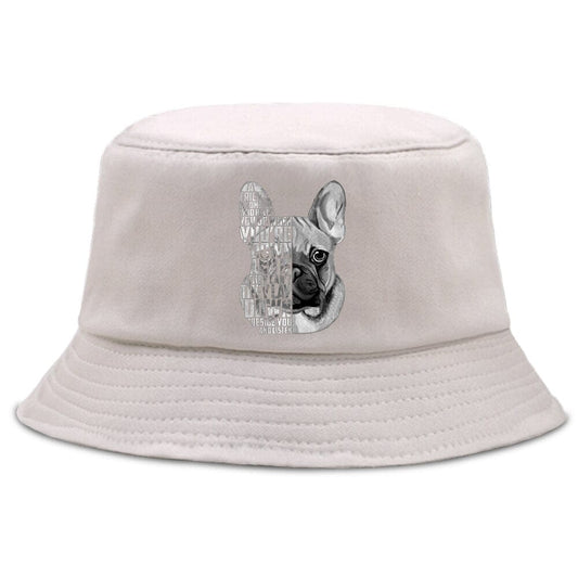 Witte Bucket Hat met Bulldogprint