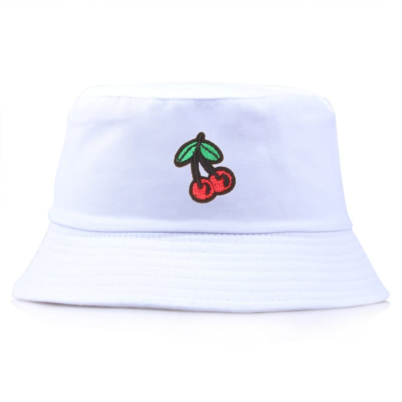 Witte Bucket Hat met Kersen