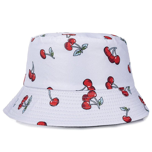 Witte Bucket Hat met Kersenprint