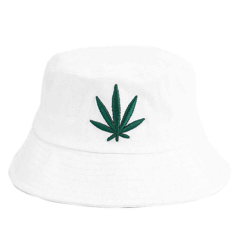 Witte Bucket Hat met Wietblad