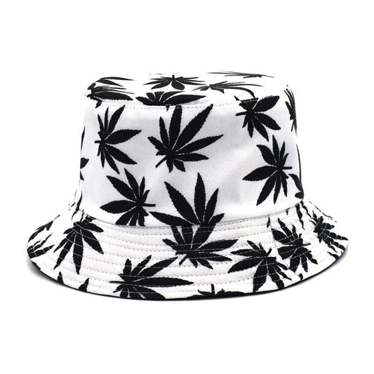 Witte Bucket Hat met Zwarte Wietmotief