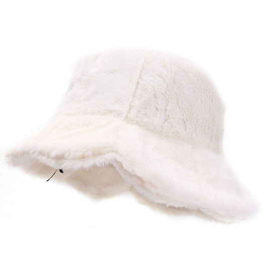 Witte Fluffy Bucket Hat met Grote Rand