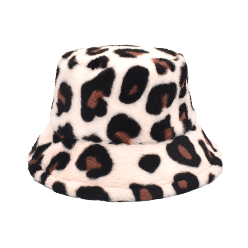 Witte Fluffy Bucket Hat Met Luipaardprint