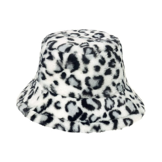 Witte Fluffy Bucket Hat met Panterprint