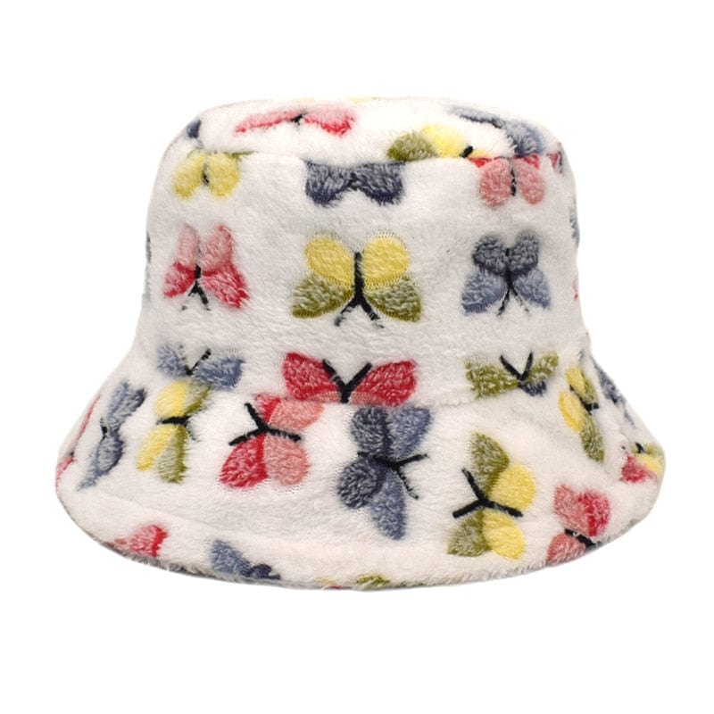 Witte Fluffy Bucket Hat met Vlinders