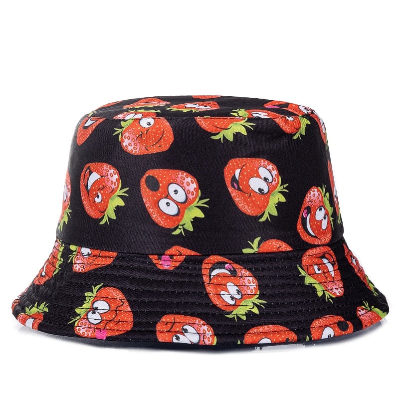 Zwarte Bucket Hat met Aardbeien