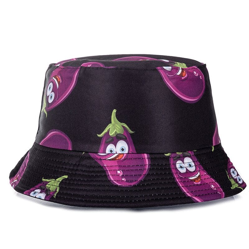 Zwarte Bucket Hat met Aubergineprint