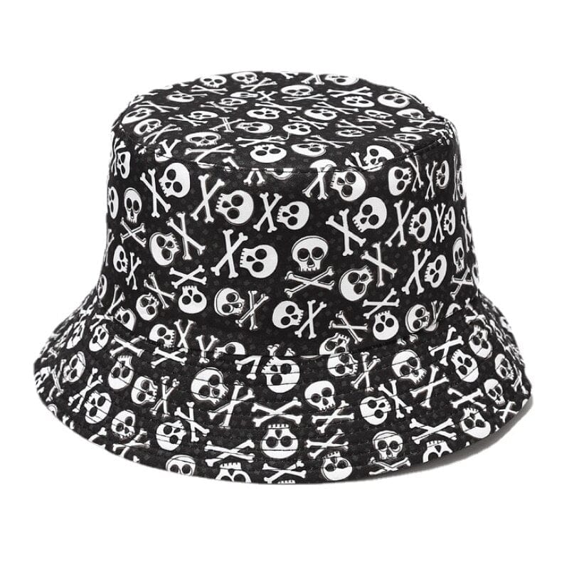 Zwarte Bucket Hat met Doodshoofden