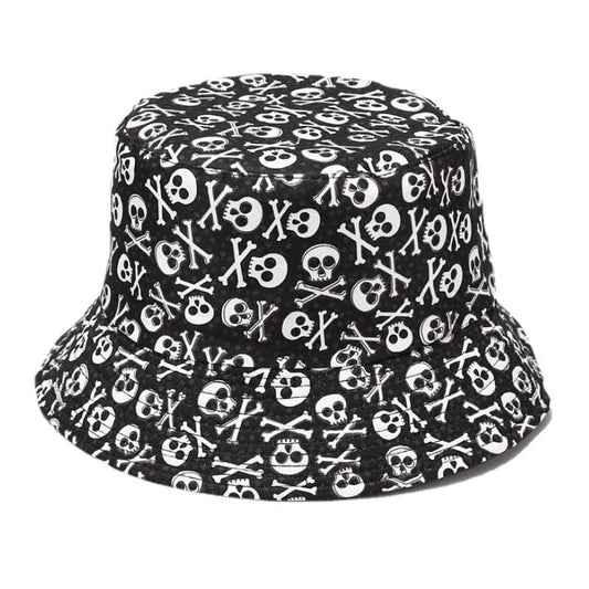 Zwarte Bucket Hat met Doodshoofden