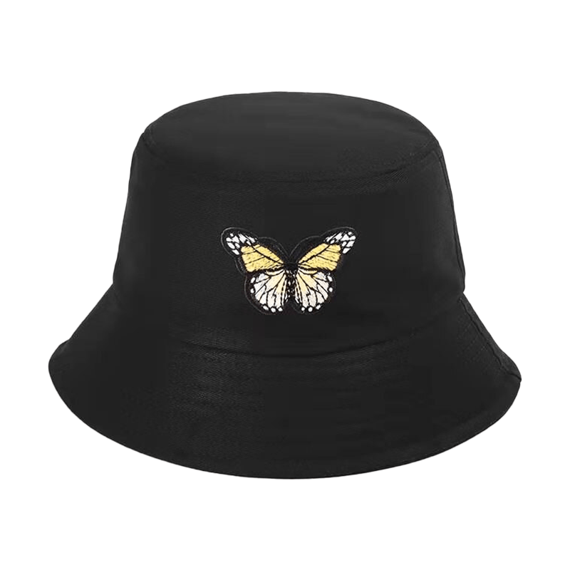 Zwarte Bucket Hat met Gele Vlinder