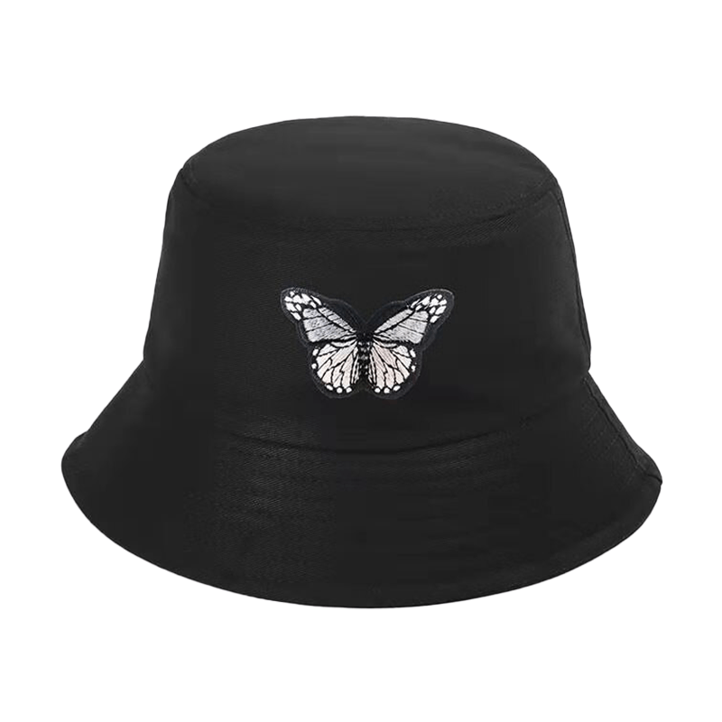 Zwarte Bucket Hat met Grijze Vlinder