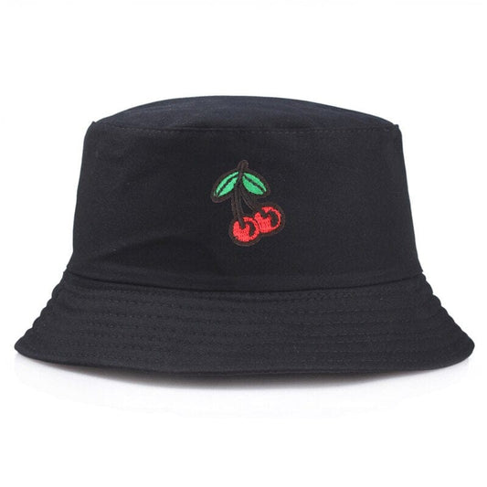 Zwarte Bucket Hat met Kersen