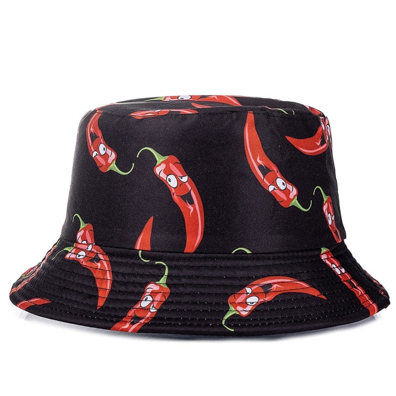 Zwarte Bucket Hat met Peperprint