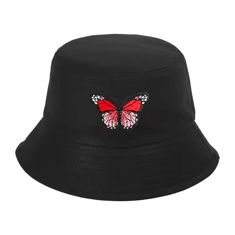 Zwarte Bucket Hat met Rode Vlinder