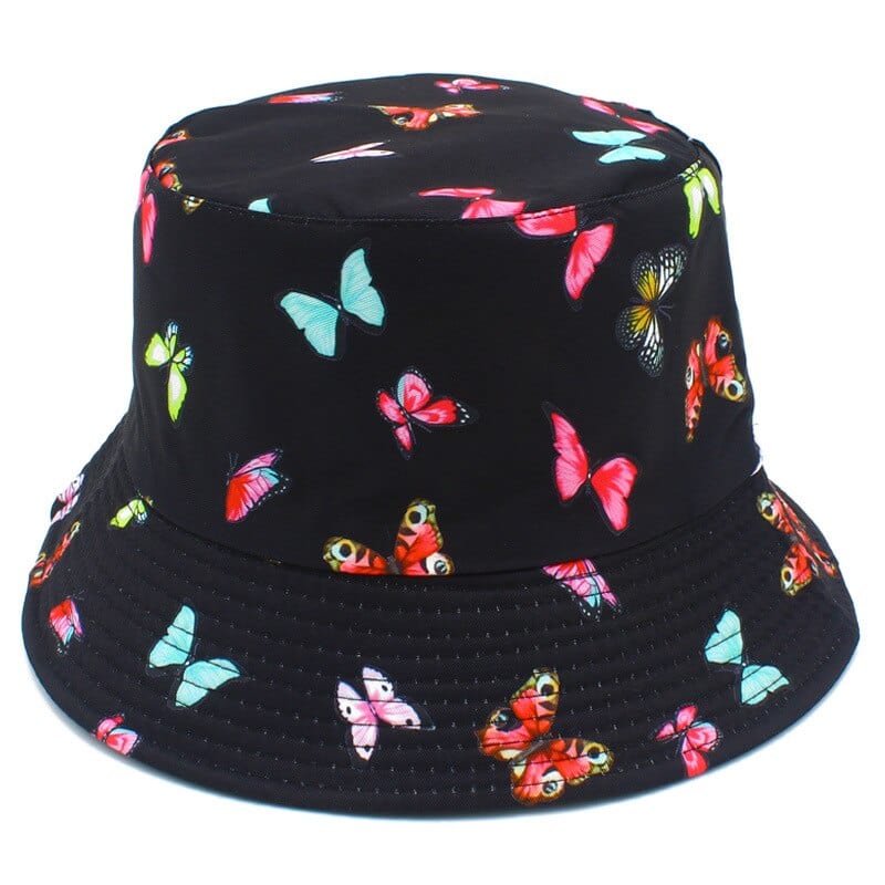 Zwarte Bucket Hat met Vlinderprint