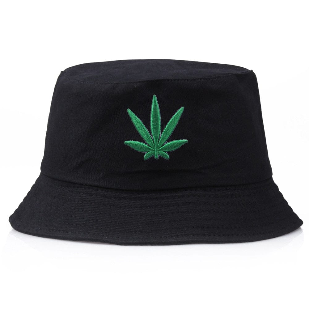 Zwarte Bucket Hat met Wietblad