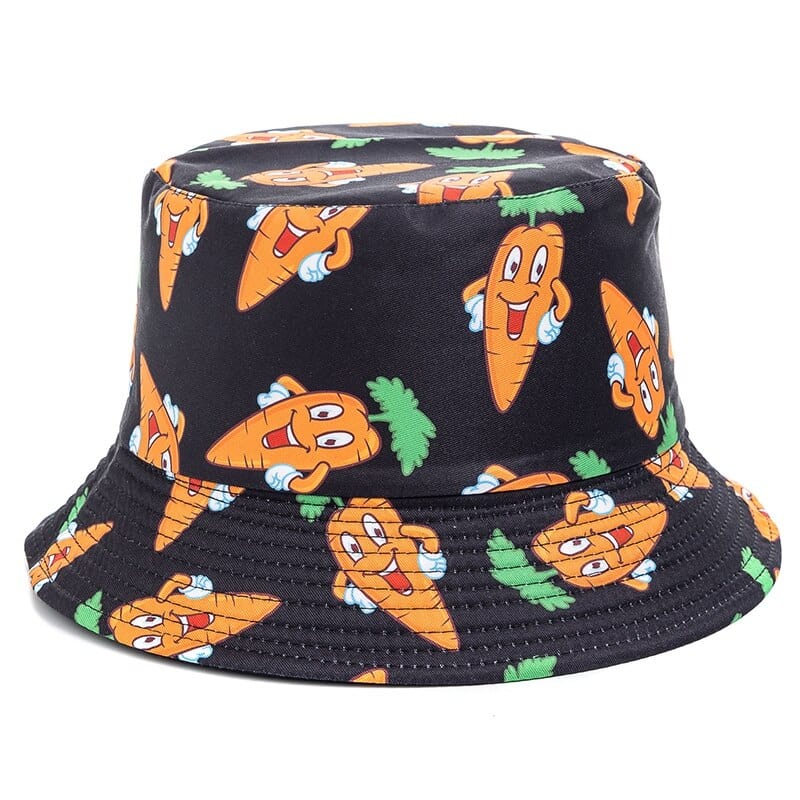 Zwarte Bucket Hat met Wortelsprint