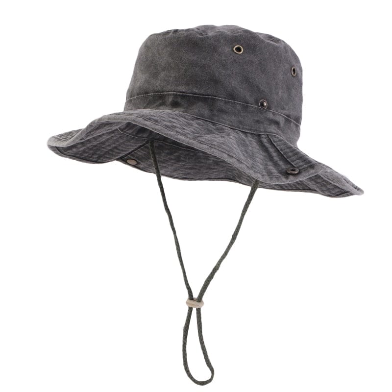 Zwarte Denim Bucket Hat Met Touwtje