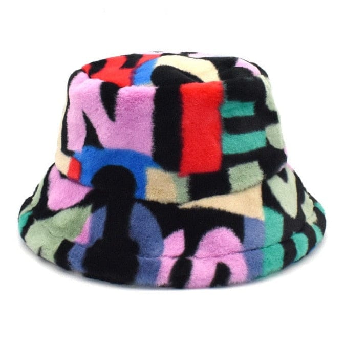 Zwarte Fluffy Bucket Hat met Grote Letters