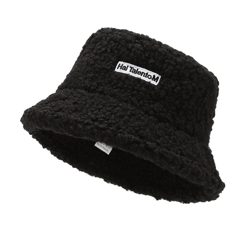 Zwarte Teddy Bucket Hat met Labeltje